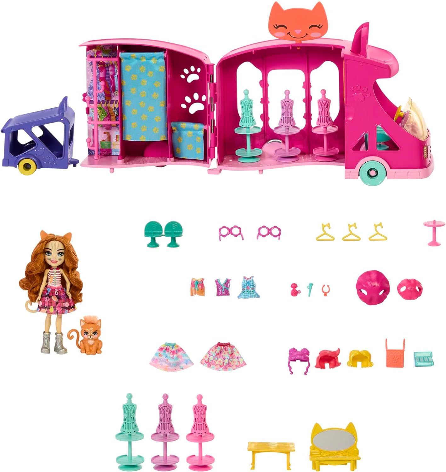 Enchantimals HPB34 Fashion Truck Set with 15 cm Doll and Best Friends Animal Figurines, Trailer for Animals, + 25 Accessories, Children's Toy, Ages 4 and Above