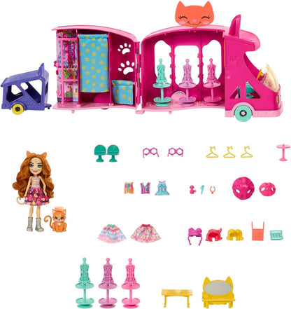 Enchantimals HPB34 Fashion Truck Set with 15 cm Doll and Best Friends Animal Figurines, Trailer for Animals, + 25 Accessories, Children's Toy, Ages 4 and Above