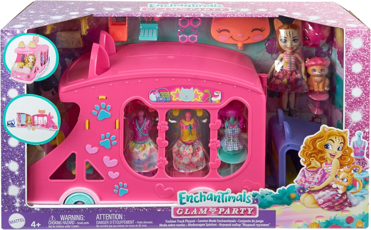 Enchantimals HPB34 Fashion Truck Set with 15 cm Doll and Best Friends Animal Figurines, Trailer for Animals, + 25 Accessories, Children's Toy, Ages 4 and Above