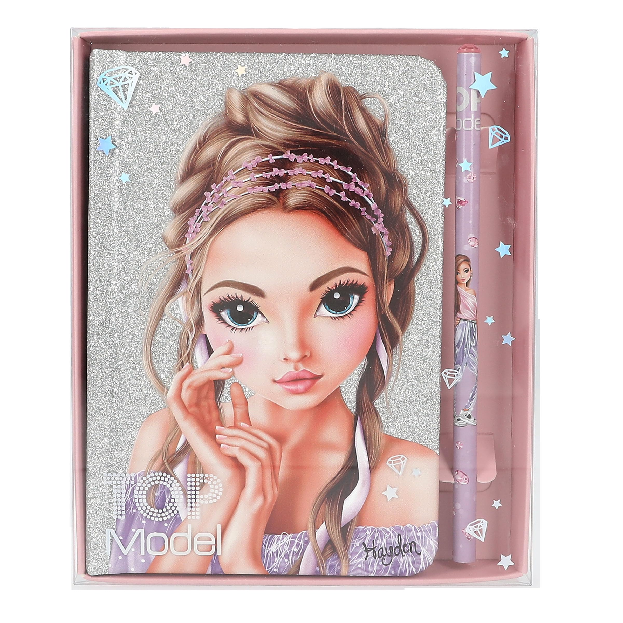 Depesche 12645 TOPModel Glitter Queen - notitieboek en potlood geschenkset, gelinieerde pagina's en glitterende kaft