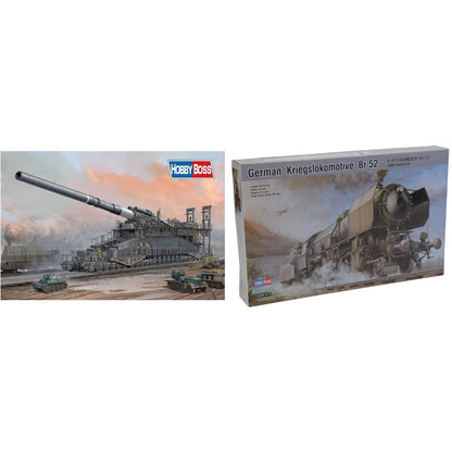 Hobbyboss 82911%22 German KE Railway Gun Dora Plastic Model Kit, Brown, 1:72 Scale & 82901%22 German Kriegslokomotive Br 52%22 Plastic Model Kit, 1:72 Scale