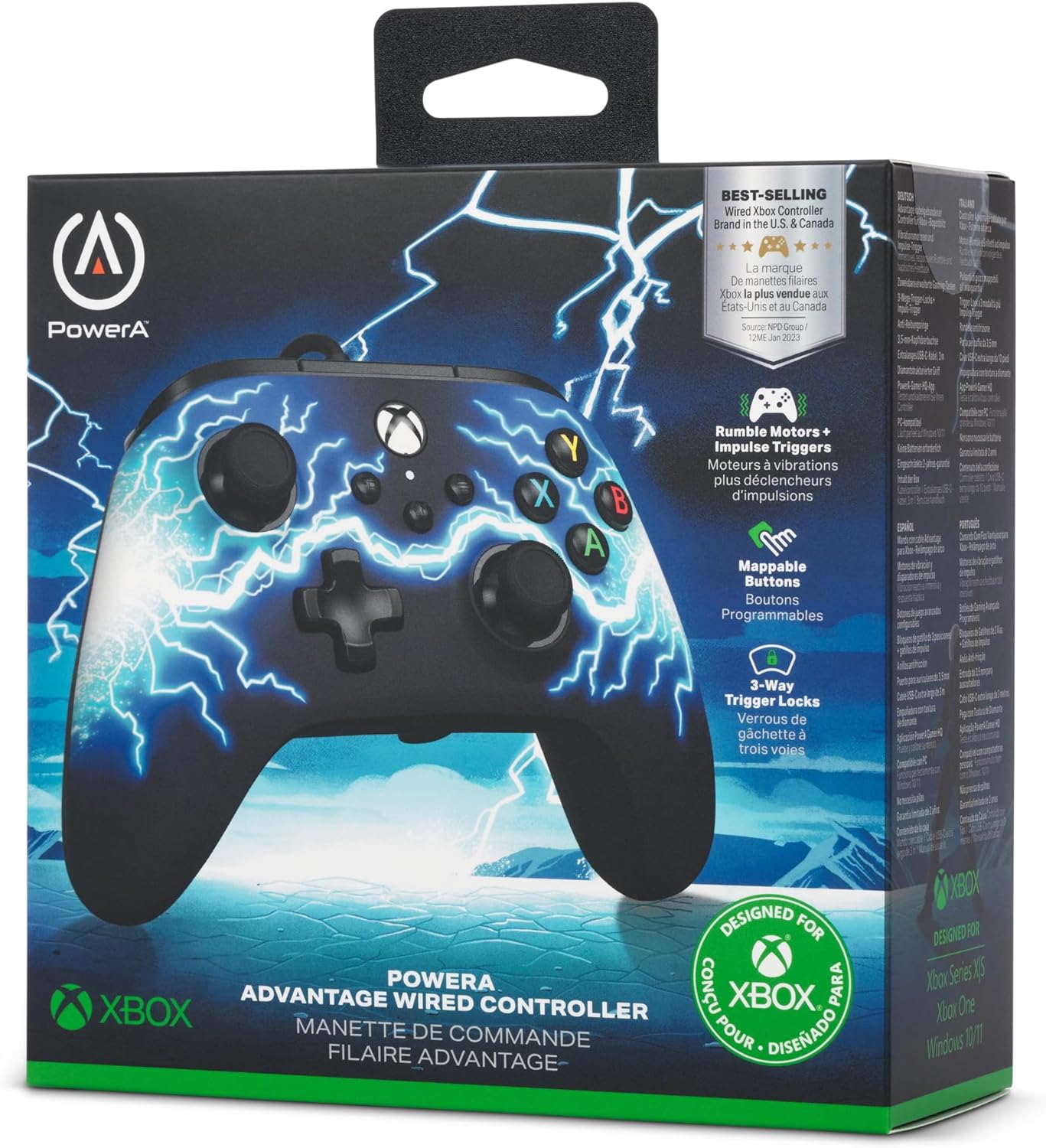 PowerA Advantage Wired Controller for Xbox Series X|S - Arc Lightning, Gamepad, Wired Video Game Controller, Gaming Controller, USB-C, works with Xbox One and Windows 10/11, Officially Licensed