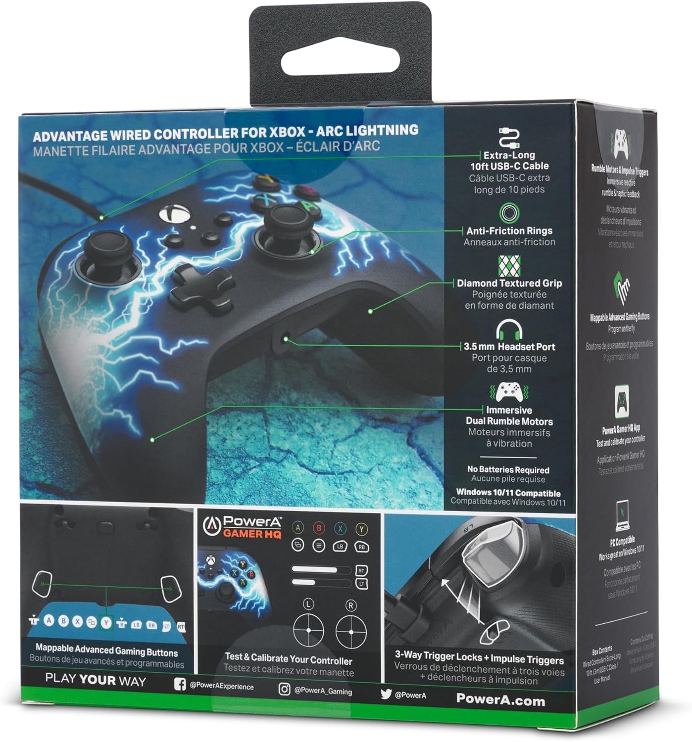 PowerA Advantage Wired Controller for Xbox Series X|S - Arc Lightning, Gamepad, Wired Video Game Controller, Gaming Controller, USB-C, works with Xbox One and Windows 10/11, Officially Licensed