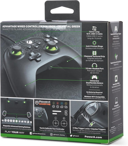 PowerA Advantage Wired Controller for Xbox Series X|S, Wired Video Game Controller, Gamepad for Xbox X and S, Officially Licenced by Xbox, 2 Years Manufacturer Warranty- Celestial Green