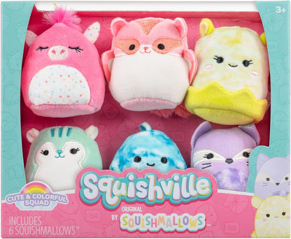 Squishville by Original Squishmallows Cute & Colourful Squad Plush - Six 2-Inch Squishmallows Plush Including Annalise, Duna, Fuyuki, Danika, Lemora, and Rayn - Toys for Kids