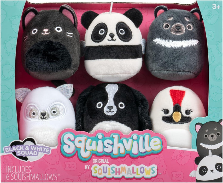 Squishville SQM0509-6er Pack Schwarz-Weiß Squad, superweiche Mini-Squishmallows, 5cm Plüschfiguren