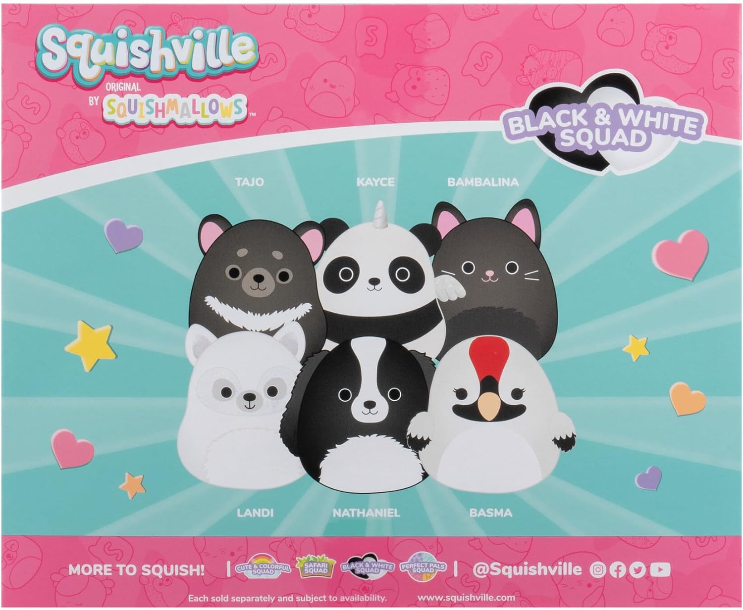 Squishville SQM0509-6er Pack Schwarz-Weiß Squad, superweiche Mini-Squishmallows, 5cm Plüschfiguren