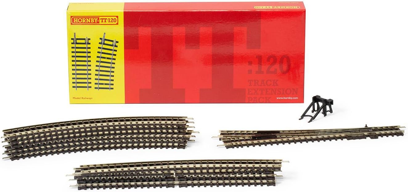 Hornby TT8030 TT Gauge Track Pack 1 Zusätzliche Gleisteile für Modelleisenbahn-Sets, Spielzeugeisenbahn-Gleisteile, beinhaltet: 1xTT8008, 1xTT8007, 5xTT8002, 1xTT8010 Hobbys für Männer – Maßstab 1:120