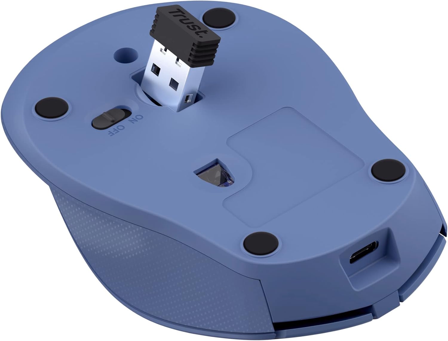 Trust Zaya Rechargeable Wireless Mouse for Laptop, 800-1600 DPI, RF 2.4GHz, Storable USB Micro Receiver, For Left and Right Hand Users, Compact Optical Computer Mouse for PC, Mac, Home Office - Blue