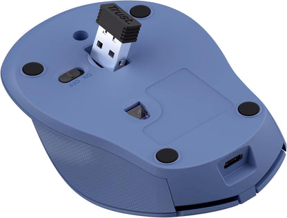 Trust Zaya Rechargeable Wireless Mouse for Laptop, 800-1600 DPI, RF 2.4GHz, Storable USB Micro Receiver, For Left and Right Hand Users, Compact Optical Computer Mouse for PC, Mac, Home Office - Blue