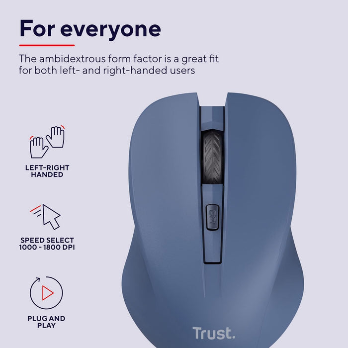 Trust Mydo Silent Wireless Mouse, 82% Recycled Plastics, 1000-1800 DPI, Storable USB Receiver, RF 2.4GHz, For Left and Right Hand Users, Quiet Optical Computer Mouse for PC, Laptop, Mac