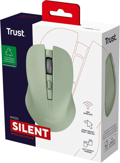 Trust Mydo Silent Wireless Mouse, 82% Recycled Plastics, 1000-1800 DPI, Storable USB Receiver, RF 2.4GHz, For Left and Right Hand Users, Quiet Optical Computer Mouse for PC, Laptop, Mac