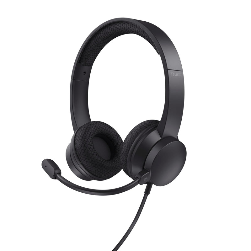 Trust Ayda On-Ear USB PC Headset with ENC Noise Cancelling Microphone, Lightweight Design, 65% Recycled Plastic, 1.8m Cable, Wired USB C Headphones with Mic for Computer, Laptop, Mac, Teams - Black