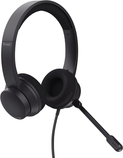 Trust Ayda On-Ear USB PC Headset with ENC Noise Cancelling Microphone, Lightweight Design, 65% Recycled Plastic, 1.8m Cable, Wired USB C Headphones with Mic for Computer, Laptop, Mac, Teams - Black