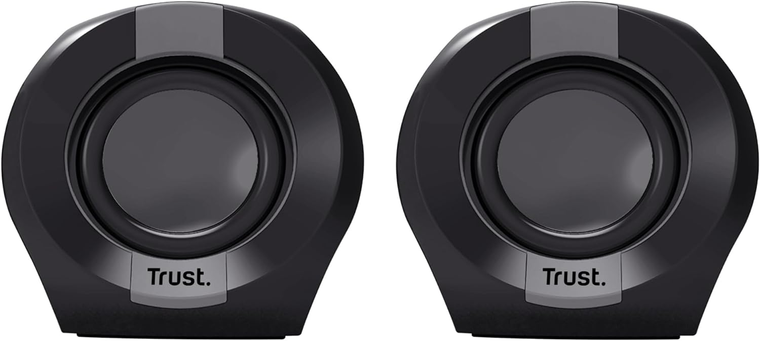 Trust Polo Compact PC Speakers 2.0, 8W (4W RMS), USB Powered Speaker Set, Jack AUX 3.5mm, Inline Control, Small Stereo Computer Speakers for PC Desktop/Laptop - Black