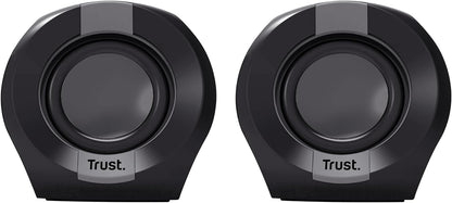 Trust Polo Compact PC Speakers 2.0, 8W (4W RMS), USB Powered Speaker Set, Jack AUX 3.5mm, Inline Control, Small Stereo Computer Speakers for PC Desktop/Laptop - Black