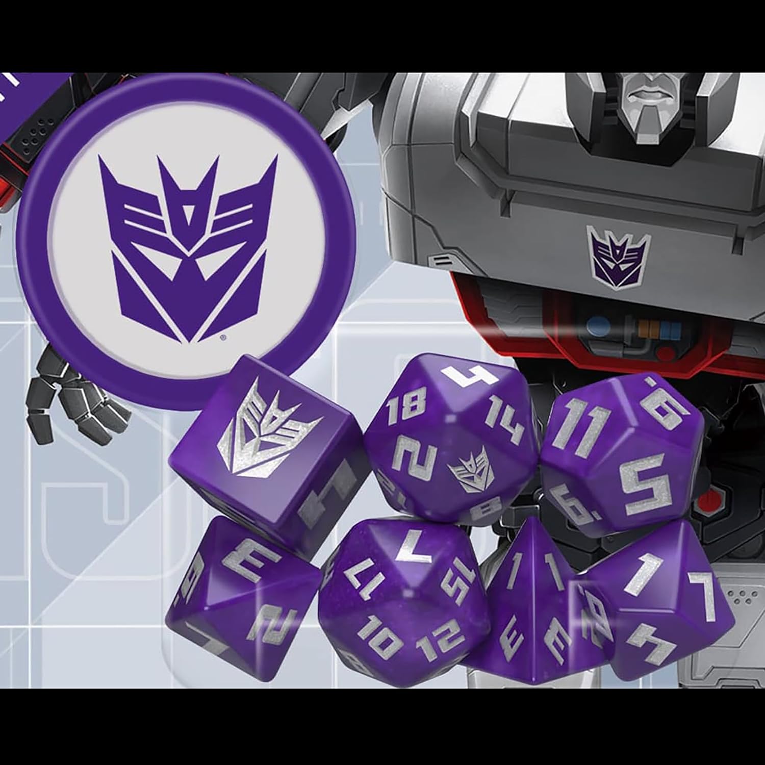 Renegade Game Studios: Transformers RPG Decepticon Dice Set - 8 Pieces - Roleplaying Game Accessory, Designed for The Essence20 Roleplaying System