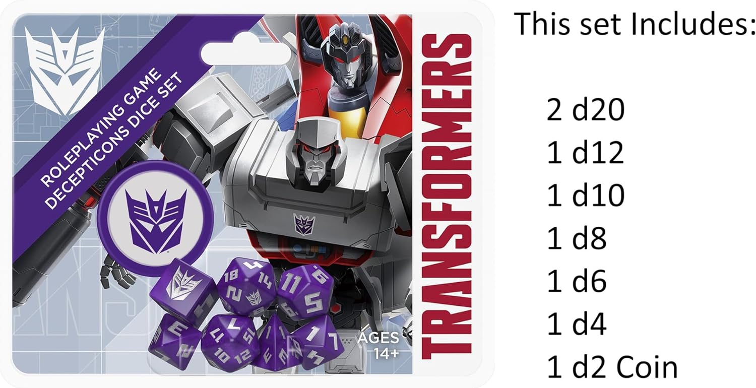 Renegade Game Studios: Transformers RPG Decepticon Dice Set - 8 Pieces - Roleplaying Game Accessory, Designed for The Essence20 Roleplaying System