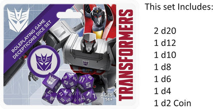 Renegade Game Studios: Transformers RPG Decepticon Dice Set - 8 Pieces - Roleplaying Game Accessory, Designed for The Essence20 Roleplaying System
