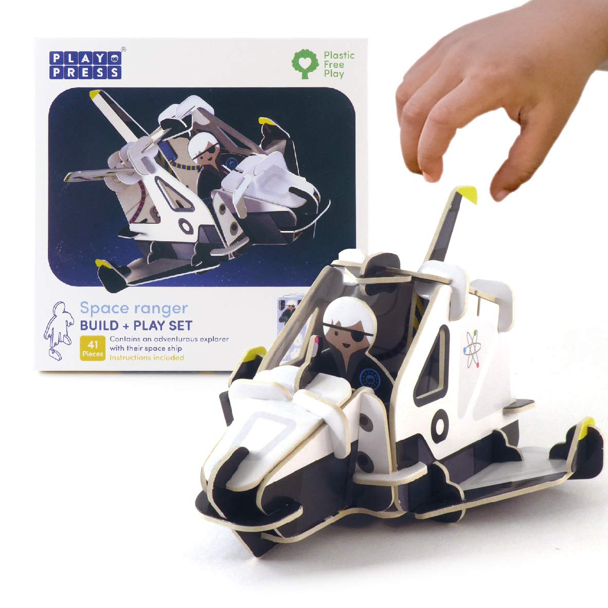 PLAYPRESS Spaceship and Space Ranger Astronaut Toy Set - Interactive 3D Construction Playset - Eco-Friendly – Easy Storage – Hours of Fun – Ages 4 and Over