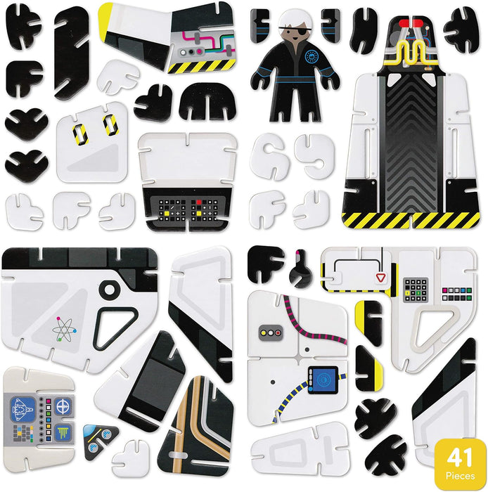 PLAYPRESS Spaceship and Space Ranger Astronaut Toy Set - Interactive 3D Construction Playset - Eco-Friendly – Easy Storage – Hours of Fun – Ages 4 and Over