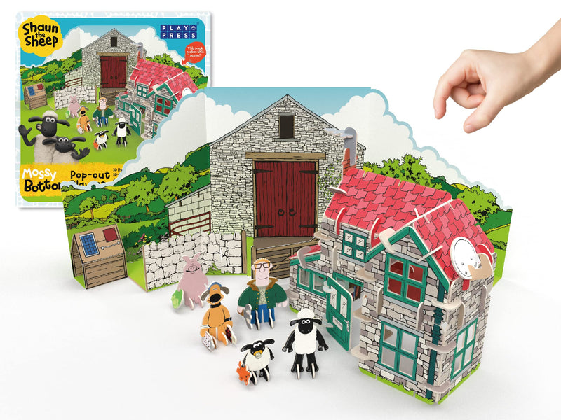 PLAYPRESS Shaun The Sheep Mossy Bottom Pop-out Playset - Includes Farmers House, Shaun, Timmy & Other Characters - Eco-Friendly Building Toys - Ages 5+