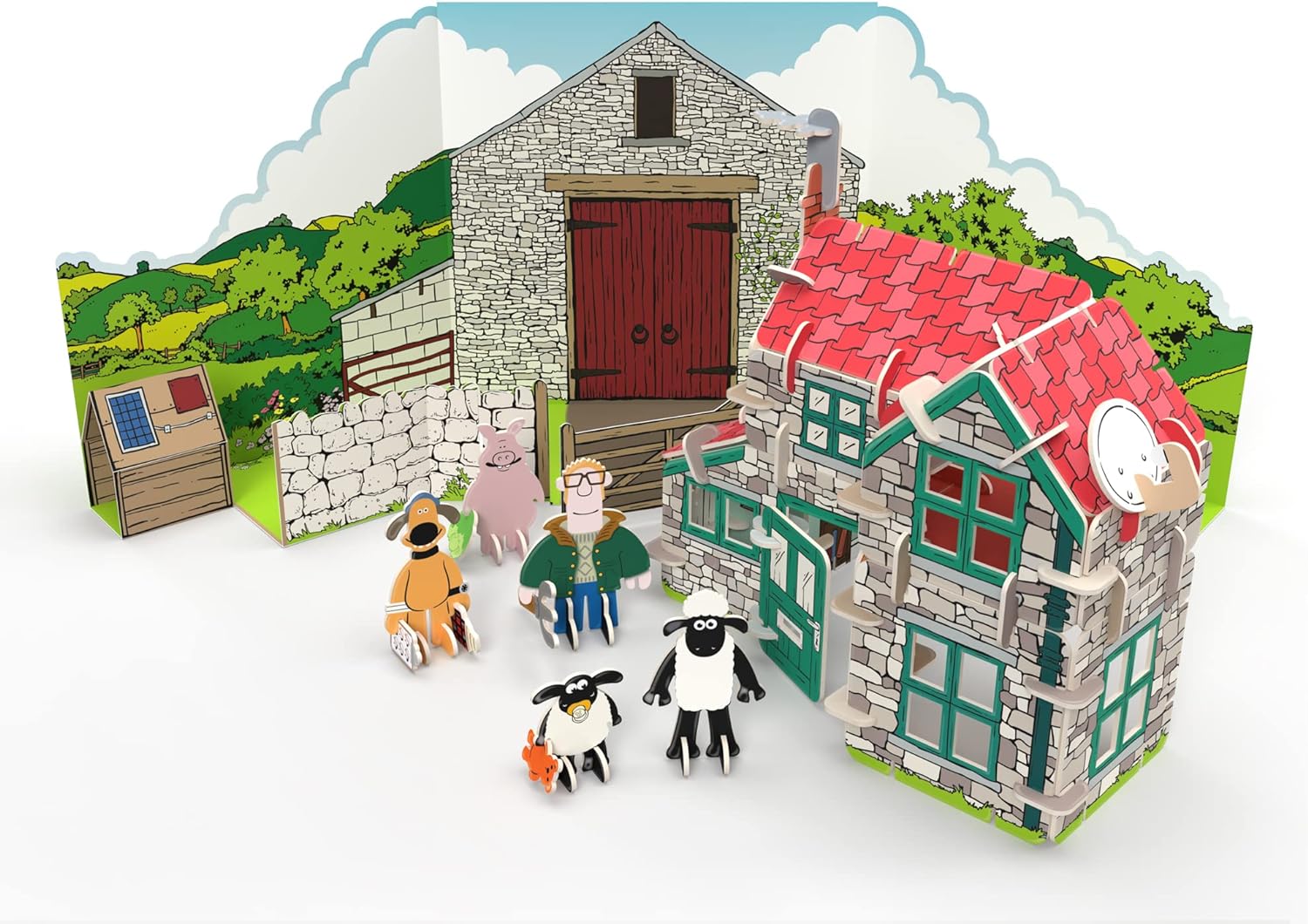 PLAYPRESS Shaun The Sheep Mossy Bottom Pop-out Playset - Includes Farmers House, Shaun, Timmy & Other Characters - Eco-Friendly Building Toys - Ages 5+