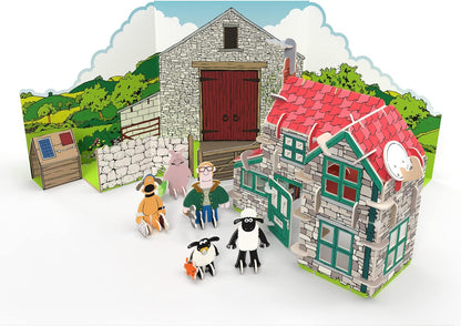PLAYPRESS Shaun The Sheep Mossy Bottom Pop-out Playset - Includes Farmers House, Shaun, Timmy & Other Characters - Eco-Friendly Building Toys - Ages 5+