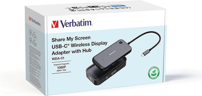 Verbatim Share My Screen USB-C Wireless Display Adapter 1080P with Hub WDA-01