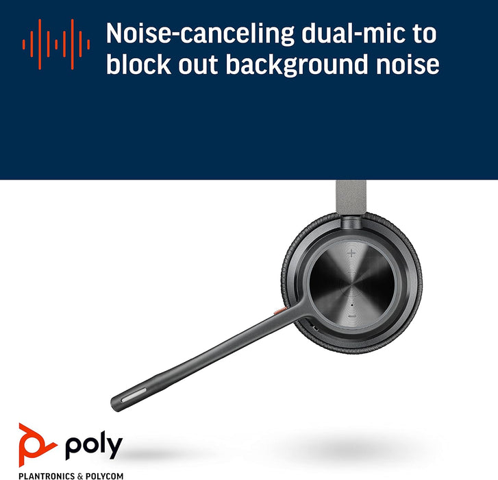 Poly - Voyager 4320 UC Wireless Headset (Plantronics) - Headphones with Boom Mic - Connect to PC/Mac via USB-A Bluetooth Adapter, Cell Phone via Bluetooth - Works with Teams, Zoom & More