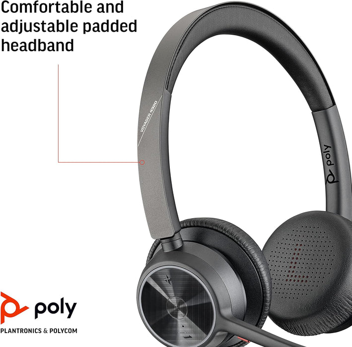 Poly - Voyager 4320 UC Wireless Headset (Plantronics) - Headphones with Boom Mic - Connect to PC/Mac via USB-A Bluetooth Adapter, Cell Phone via Bluetooth - Works with Teams, Zoom & More