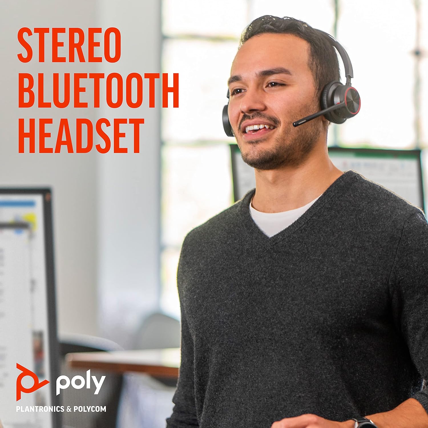 Poly - Voyager 4320 UC Wireless Headset + Charge Stand (Plantronics) - Headphones with Boom Mic - Connect to PC/Mac via USB-C Bluetooth Adapter, Cell Phone via Bluetooth - Works with Teams, Zoom &More