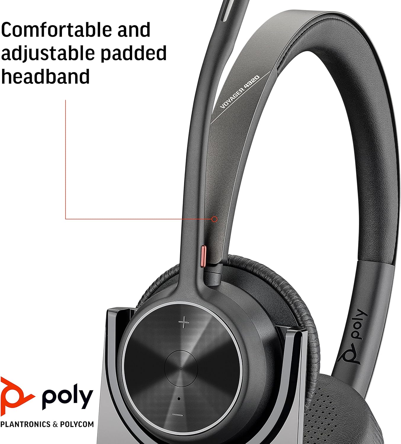 Poly - Voyager 4320 UC Wireless Headset + Charge Stand (Plantronics) - Headphones with Boom Mic - Connect to PC/Mac via USB-C Bluetooth Adapter, Cell Phone via Bluetooth - Works with Teams, Zoom &More