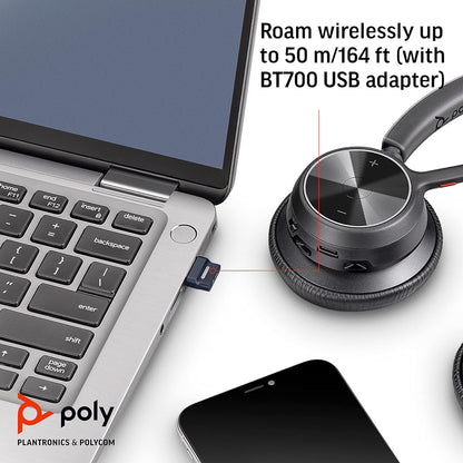 Poly - Voyager 4320 UC Wireless Headset + Charge Stand (Plantronics) - Headphones with Boom Mic - Connect to PC/Mac via USB-C Bluetooth Adapter, Cell Phone via Bluetooth - Works with Teams, Zoom &More