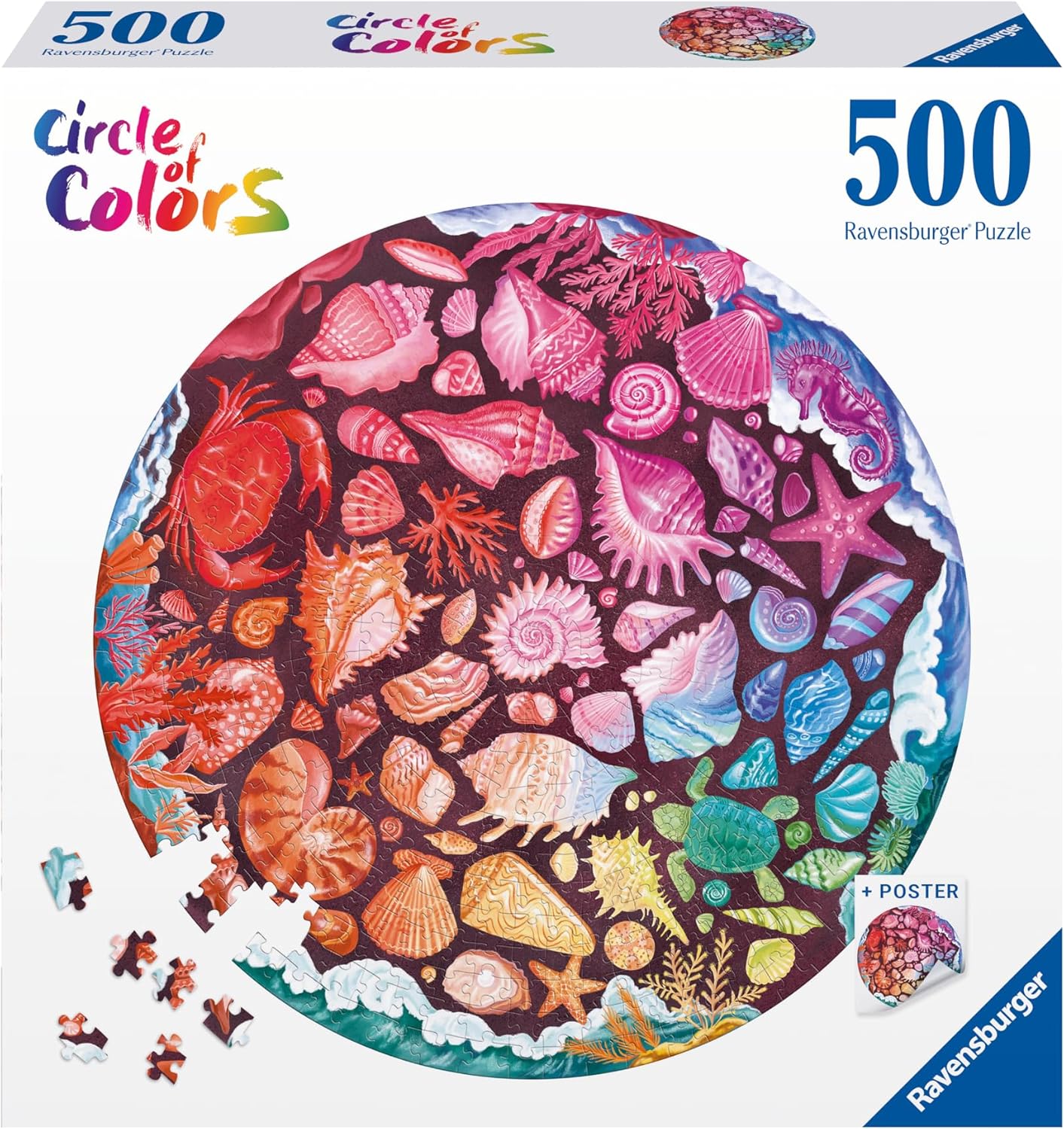 Ravensburger 12000823 - Seashells - 500 pieces jigsaw puzzle – Puzzle for adults and kids age 12 years up, Round puzzle