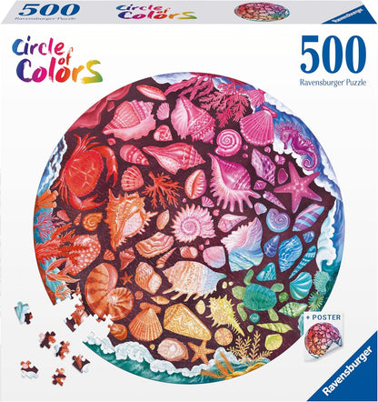 Ravensburger 12000823 - Seashells - 500 pieces jigsaw puzzle – Puzzle for adults and kids age 12 years up, Round puzzle