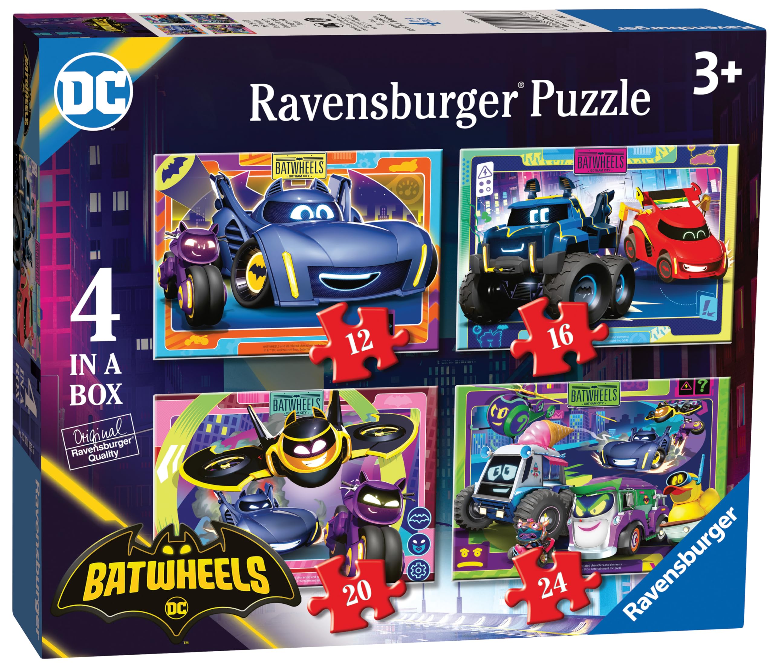 Ravensburger Batman Batwheels Jigsaw Puzzles for Kids Age 3 Years Up - 4 in a Box (12, 16, 20, 24 Pieces) - Educational Toys and Games for Children