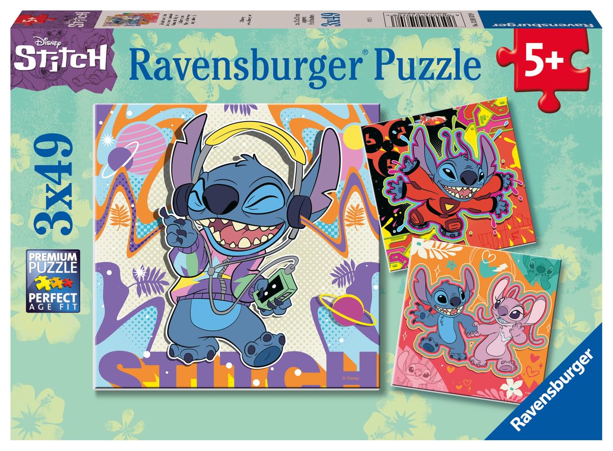 Ravensburger Disney Stitch Jigsaw Puzzles for Kids Age 5 Years Up - 3x 49 Pieces