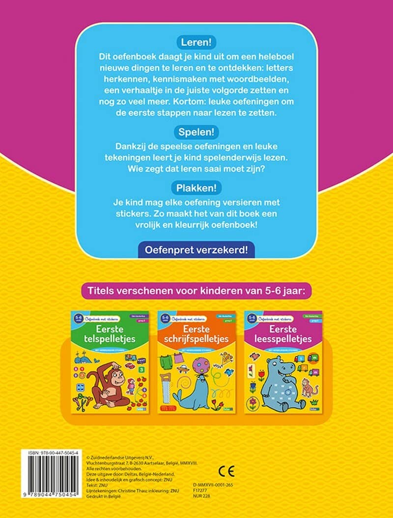 Oefenboek met stickers - Eerste leesspelletjes (5-6 j.): 5-6 jaar - 3de kleuterklas - groep 2 (Oefenboek met stickers, 0