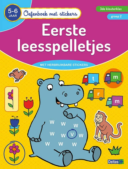 Oefenboek met stickers - Eerste leesspelletjes (5-6 j.): 5-6 jaar - 3de kleuterklas - groep 2 (Oefenboek met stickers, 0