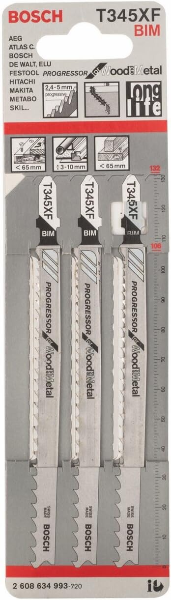 Bosch Decoupeerzaagblad T 345 Xf Progressor For Wood And Metal - 3 Stuks - [Dutch Import]