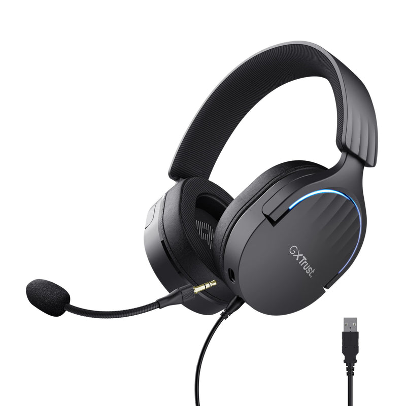 Trust Gaming GXT 490 Fayzo 7.1 USB Gaming Headset, 85% Recycled Plastics, Surround Sound, 50mm Drivers, 2m Cable, RGB Over-Ear Wired Headphones with Noise Canceling Microphone for PC - Black