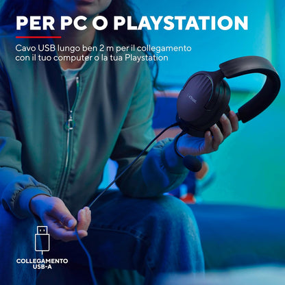 Trust Gaming GXT 490 Fayzo 7.1 USB Gaming Headset, 85% Recycled Plastics, Surround Sound, 50mm Drivers, 2m Cable, RGB Over-Ear Wired Headphones with Noise Canceling Microphone for PC - Black