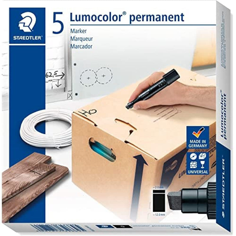 Staedtler Lumocolor Jumbo Permanent Marker 388-9 Chisel Tip Extra Broad 2/12mm Line - Black (Pack of 5