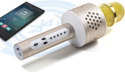 MusicMan 4611 Karaoke Microphone Pro BT X35 (Bluetooth, Compatible with Smartphone, iPhone TWS Function) Gold/Silver Gold Silver