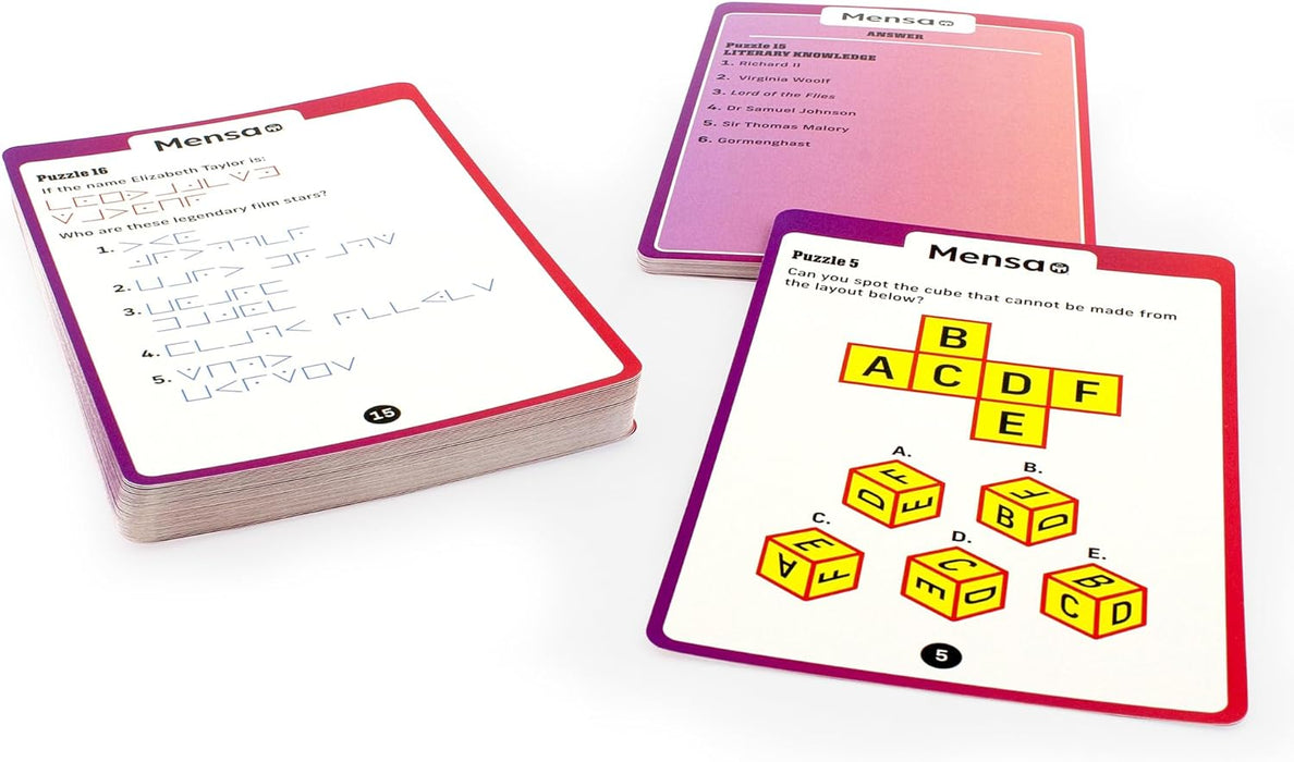 Ginger Fox Official Mensa Brainteasers Challenge Card Game - Prepare To Be Puzzled - Includes 50 Double-Sided Cards