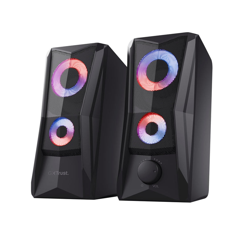 Trust Gaming GXT 606B Javv PC Speakers 2.0 with RGB Lights, 12W (6W RMS), 3.5 mm Jack, Metal Grille, USB Powered Gamer Sound System, Compact Stereo Computer Speakers for Desktop/Laptop