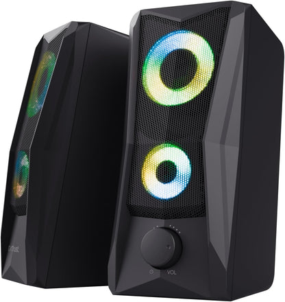 Trust Gaming GXT 606B Javv PC Speakers 2.0 with RGB Lights, 12W (6W RMS), 3.5 mm Jack, Metal Grille, USB Powered Gamer Sound System, Compact Stereo Computer Speakers for Desktop/Laptop