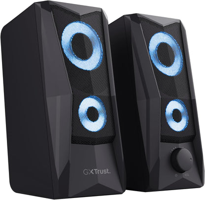 Trust Gaming GXT 606B Javv PC Speakers 2.0 with RGB Lights, 12W (6W RMS), 3.5 mm Jack, Metal Grille, USB Powered Gamer Sound System, Compact Stereo Computer Speakers for Desktop/Laptop