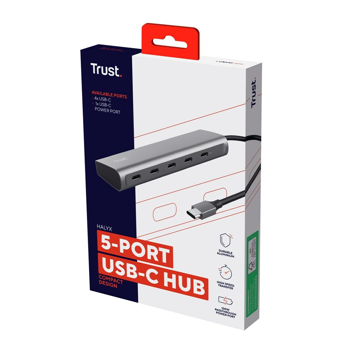 USB Hub Trust 25136 100 W Silver (1 Unit)